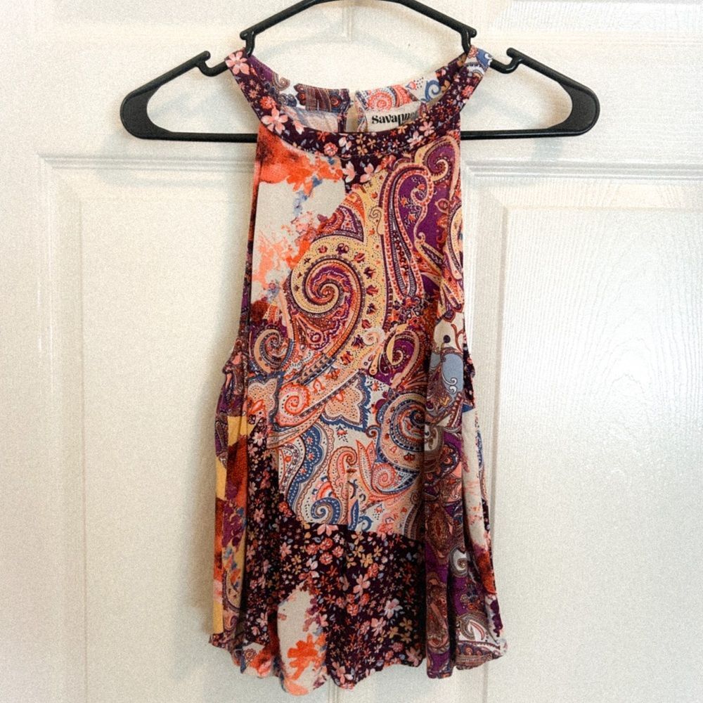 Savanna Jane Paisley Women's Tank Top Sleeveless Button Back Small S